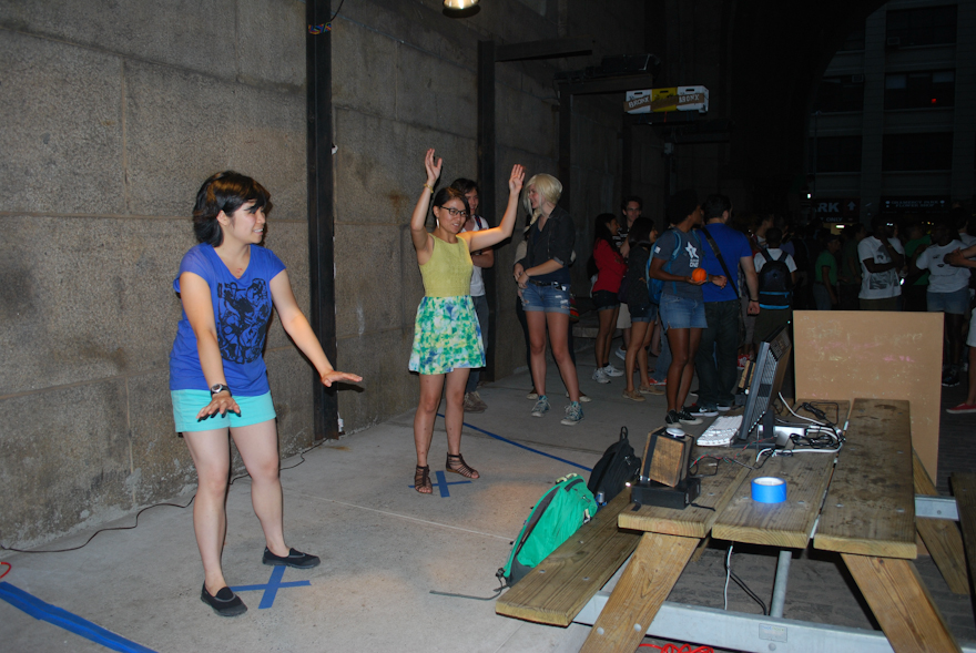 Players and onlookers at the Come Out & Play Festival in DUMBO, Brooklyn, July 2014.